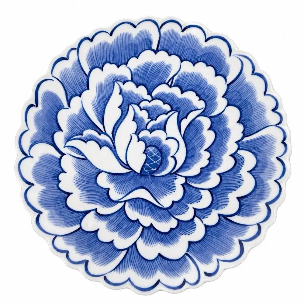 Hiroko Koshino Nikko Japan Blue White Peony Floral Porcelain